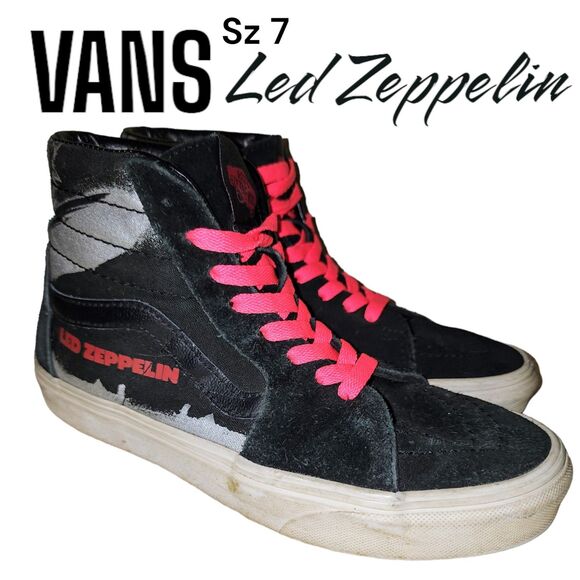 VANS x LED ZEPPELIN Sz 7 Blk Suede SK8-Hi 50th Anniv Grunge Skater Punk Shoes - Picture 1 of 13